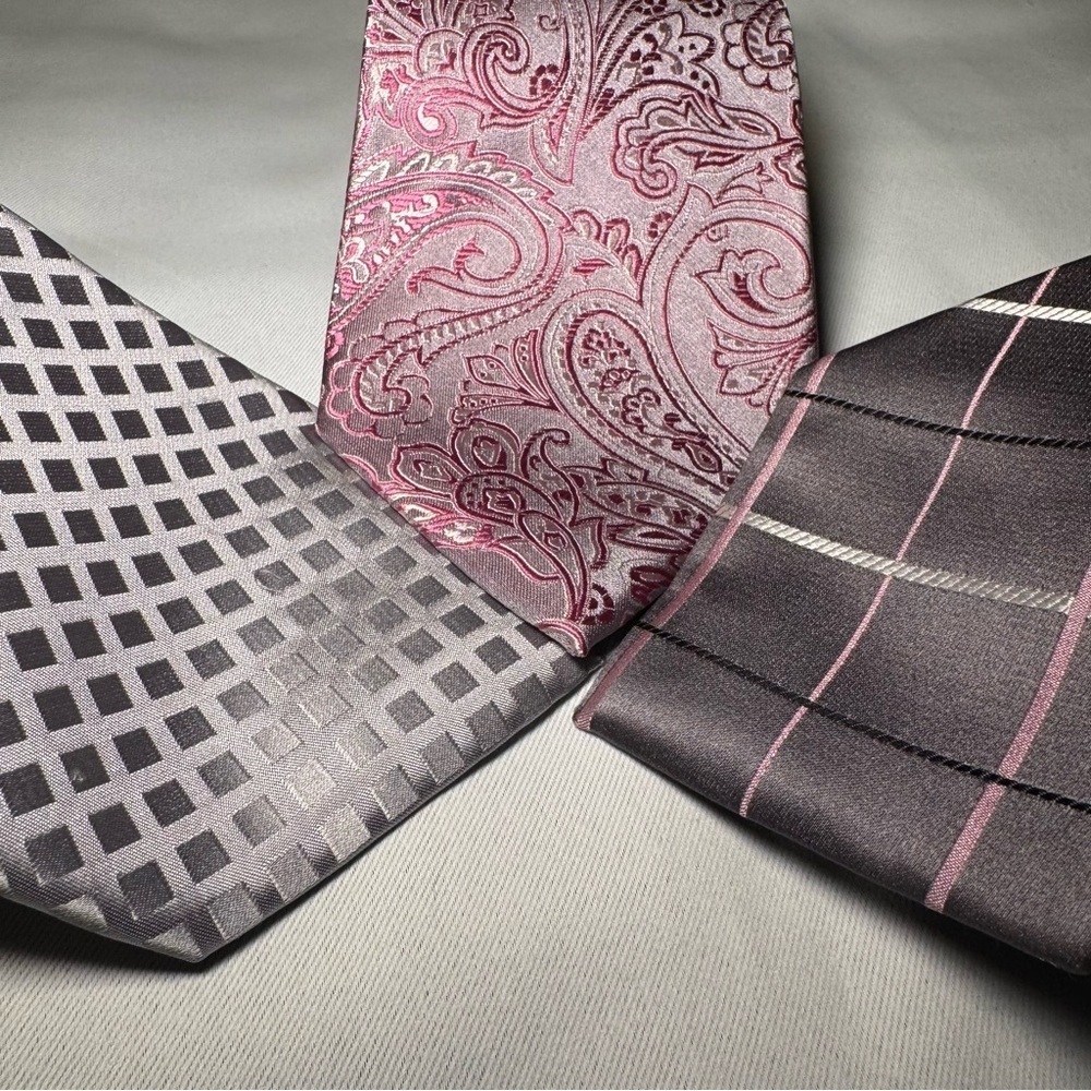 Work-Ready Pink & Gray Silk Tie Bundle – 3pc Set